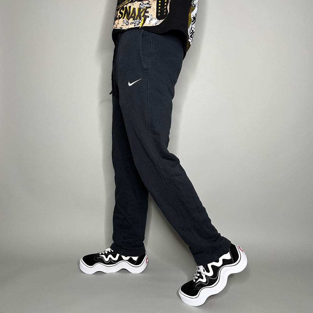 Vintage Y2K Nike Sweatpants Mens S Jet Black Cotton White Swoosh